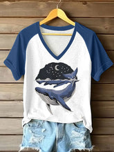 Damen-Seewal bedrucktes T-Shirt mit V-Ausschnitt